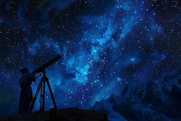 望遠鏡が星の夜空の前で示されています