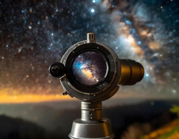Photo telescope observing stars in night sky generative ai
