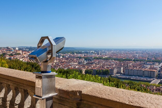 Telescope overlooking for Lyon France cityscape from above