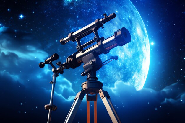Фото Телескоп наблюдения за звездами фантастическое небо ночное наблюдение за звездами