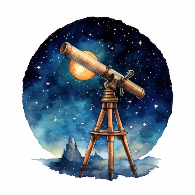 Photo telescope on a tripod watercolor illustration isolated on white background