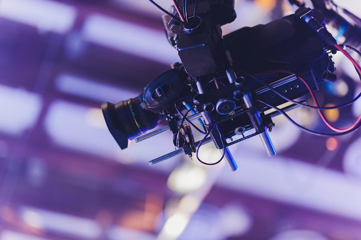 Photo telescopic crane with a video camera attached