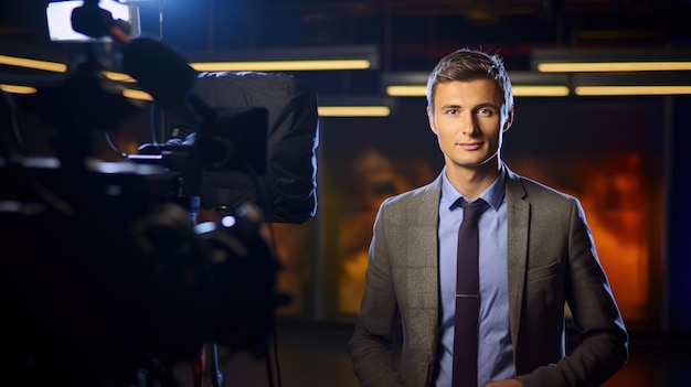 Foto televisiepresentator in een studio