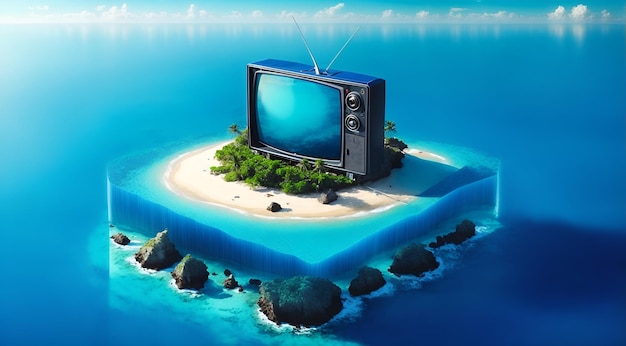 a television screen on a small island