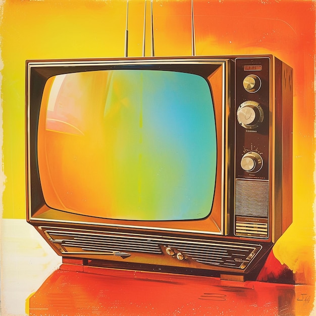 Photo a television set sitting on a table in the style of retro visuals vintage aesthetics