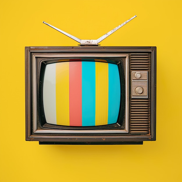 A Television set sitting on a table in the style of retro visuals vintage aesthetics