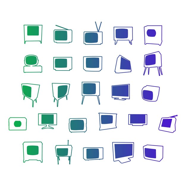 Photo television tv items gradient effect photo jpg vector set