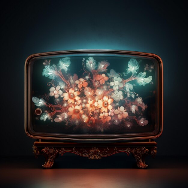 Photo a television with a floral design on the front.