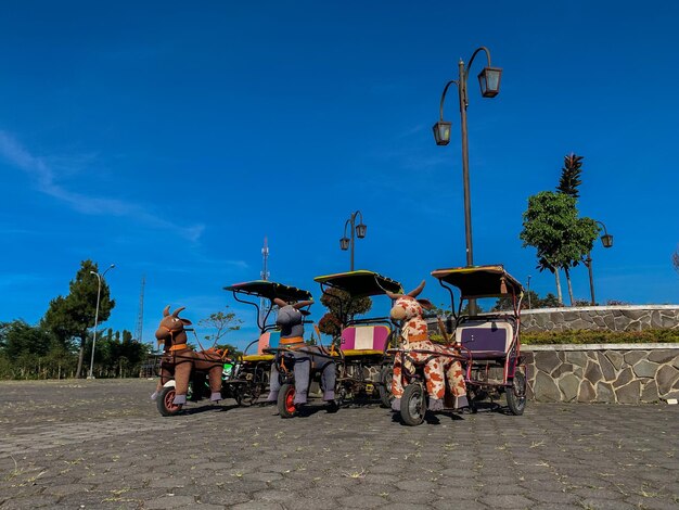 Temanggung Dec 2022 View at the foot of the mountain with a blue sky in the background