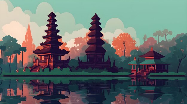 Tempel Bali Indonesië platte vector illustraties ontwerp