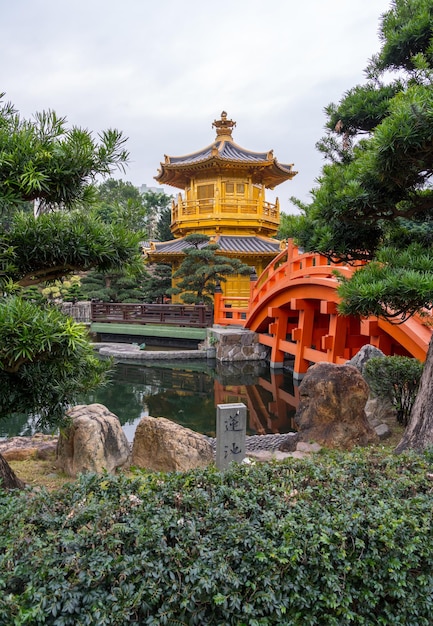 Tempel in de Nan Lian-tuin door het Chi Lin-klooster in Hong Kong