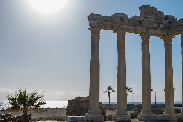 Tempel van Apollo in de oude stad in Side, Turkije Ruïnes van een Romeinse stad