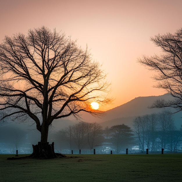 tempelbergen zonsopgang pagode mist dennenbomen traditionele architectuur Azië rust