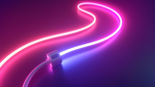Шаблон для рекламы 3D-кабеля зарядки Зарядный кабель с кругом адаптера C и неоновой световой тропой, демонстрирующей быструю скорость зарядки