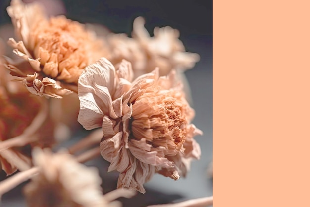 Photo template background with dried flowers in color of the year 2024 peach fuzz