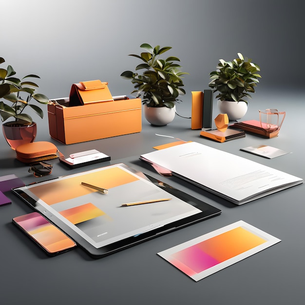 Photo template for branding identity 3d rendering mockup of stationery