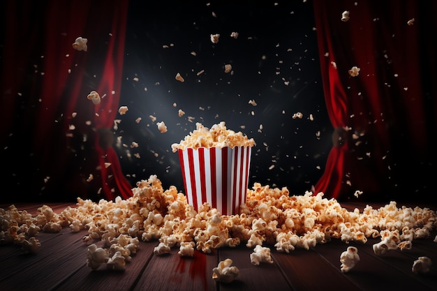 template for cinema poster with therater curtains and popcorn movie night party fun