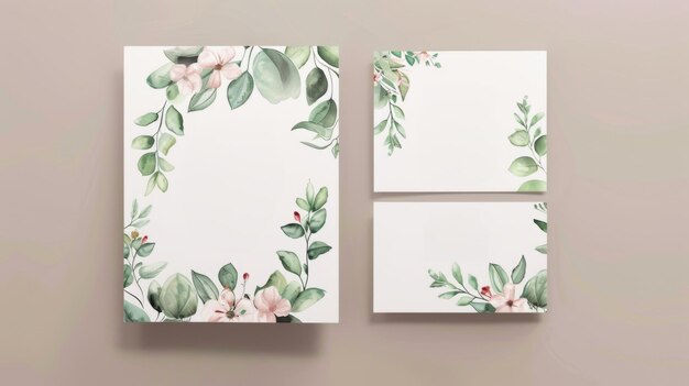 Foto template met bloemen en bladeren voor uitnodigingen of ansichtkaarten