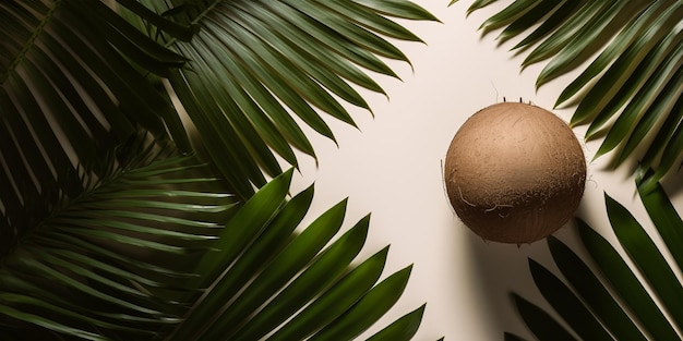 Foto template met kokosnoten en tropische palmbladeren overlay schaduw zomer vakantie resort concept