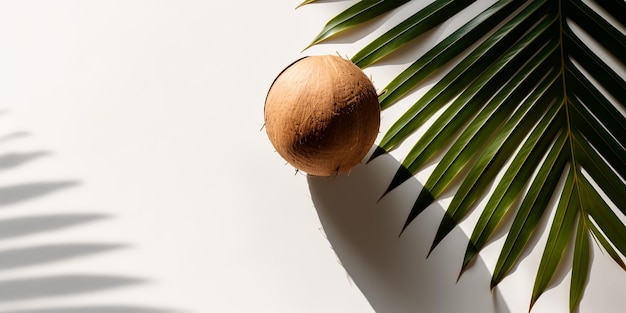 Foto template met kokosnoten en tropische palmbladeren overlay schaduw zomer vakantie resort concept