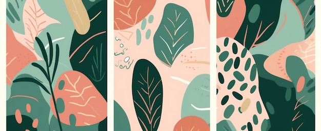 Шаблон природа лист абстрактное искусство джунгли иллюстрация дизайн плаката генеративный AI