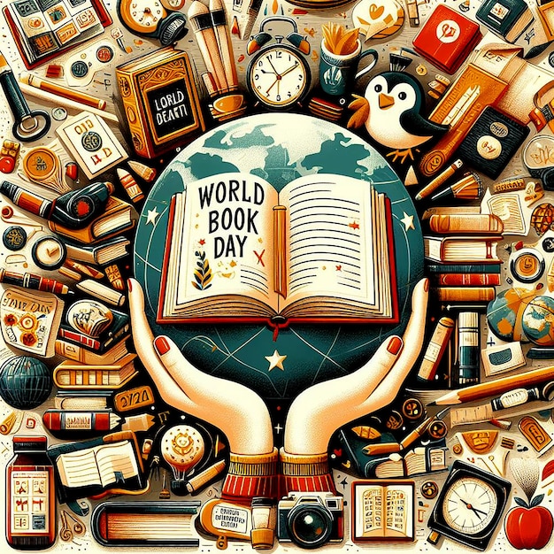세계 책의 날을 위한 소셜 미디어 포스트 디자인 템플릿 일러스트레이션 터 아트 스타일