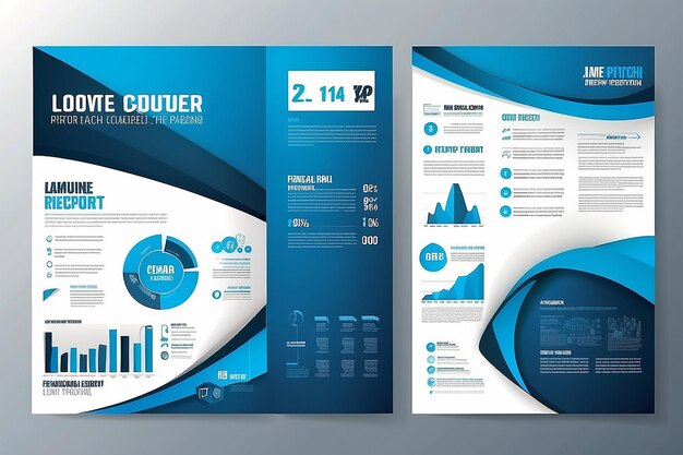 Шаблон векторного дизайна для брошюры Годовой отчет Журнал Постер Корпоративная презентация Портфолио Флаер Инфографическая планировка современная с голубым цветом размер A4 Передняя и задняя часть