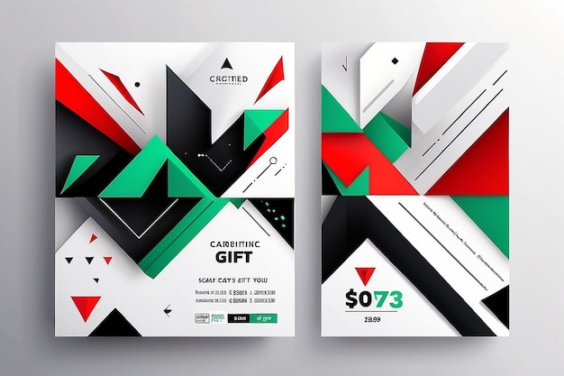 Photo template of a white and black gift card with polygonal abstract elements and arrows