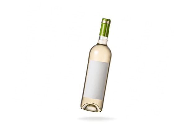 白い背景の上の白ワインのボトルの空白のラベルとテンプレート