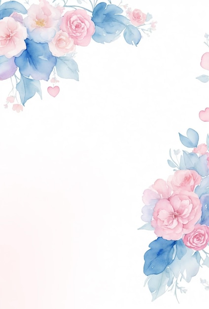 Template with watercolor flowers and heart Decor for Valentine's Day AI