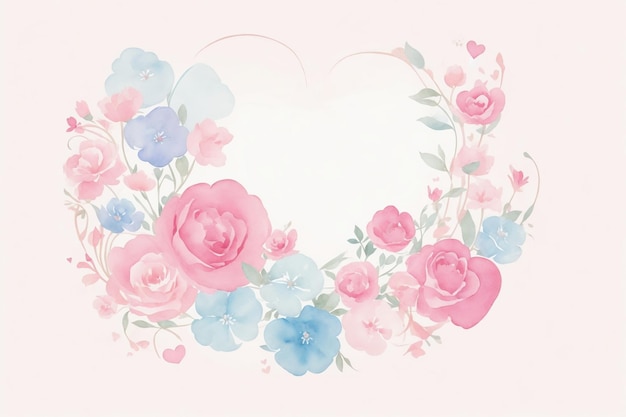 Photo template with watercolor flowers and heart shape decor for valentine's day ai