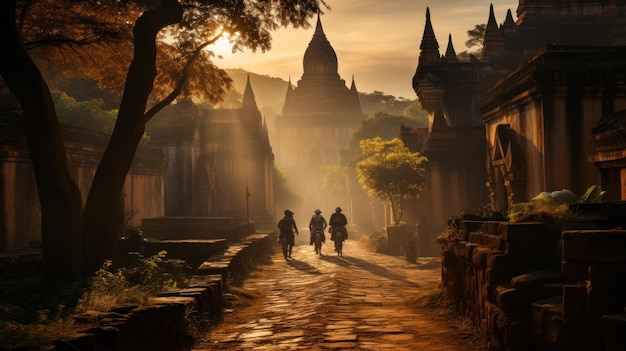 The Temple of Bagan at sunset in Myanmar in Southeastasia