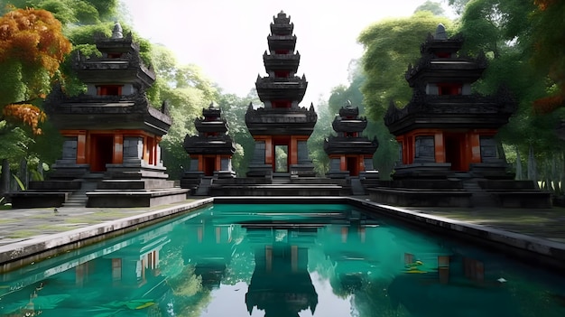 Temple bali indonesia realistic illustrations design