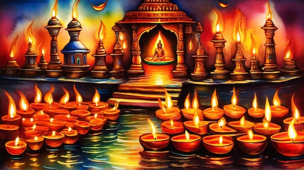 Храм украшен лампой Дивали
