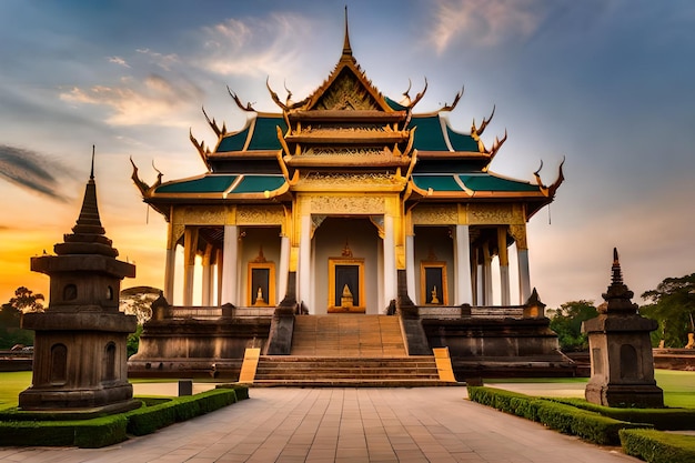 a temple in the evening