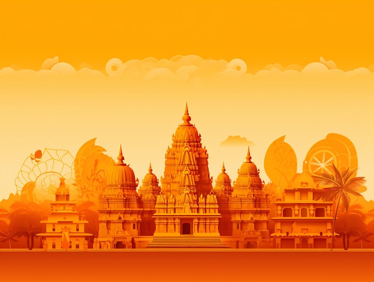 Photo temple illustration in orange color