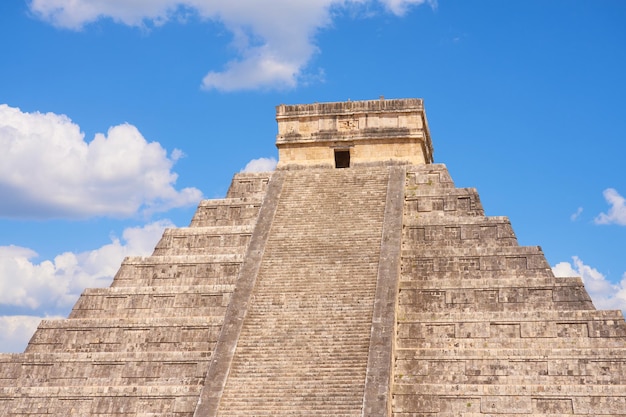 Temple of Kukulkan pyramid in Chichen Itza Yucatan Mexico