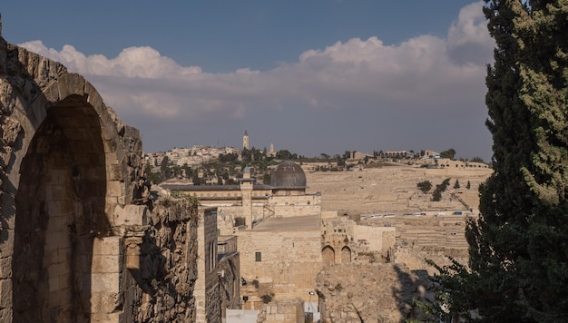 Temple Mount south wall with AlAqsa Mosque and archeological excavation site in Jerusalem Old City