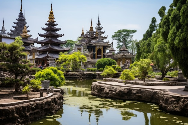 湖の近くの寺院