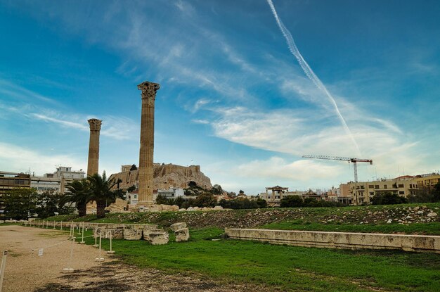 Temple of the Olympian Zeus and the Acropolis in Athens Greece