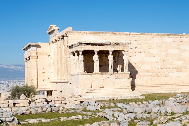 The temple of poseidon is located in the ruins of the acropolis.