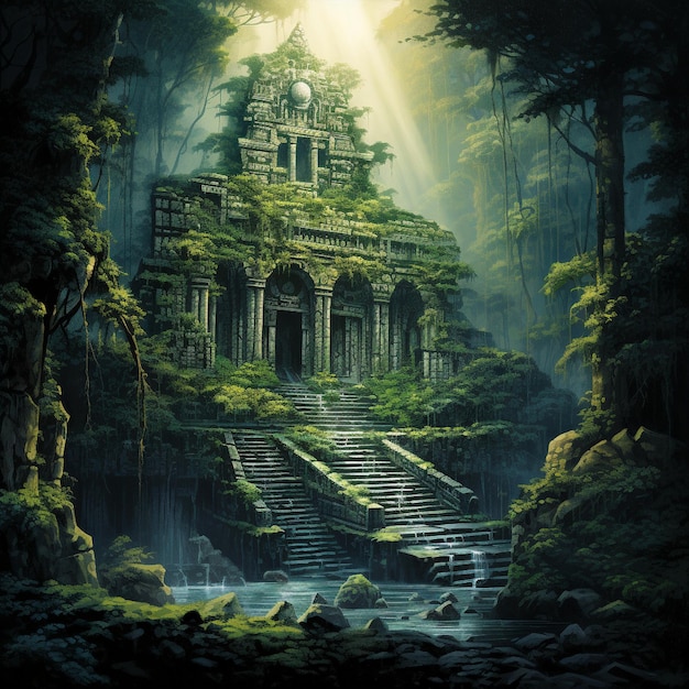 Temple of Solitude in Dense Forest Wallpaper