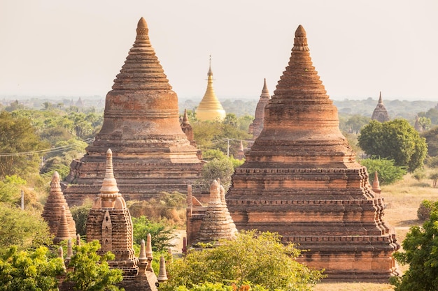 ビルマミャンマーアジアのマンダレー地方にある古代都市バガンの神殿