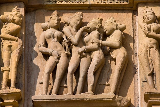 Temples of Khajuraho one of the most popular tourist destinations in India and famous for their erotic sculptures Unesco World Heritage