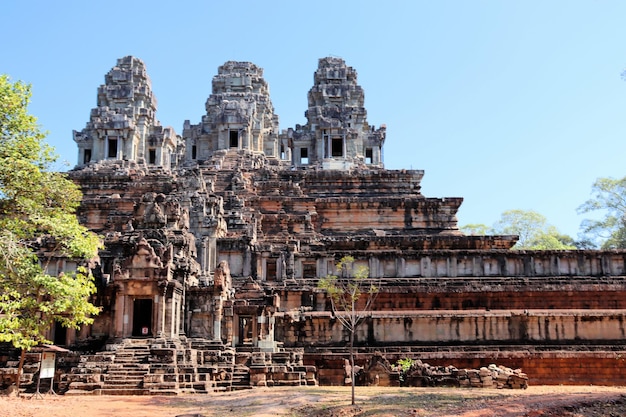Temples and sculptures in Cambodia in the jungle