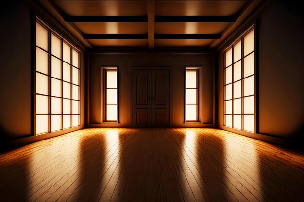 temporary beautiful empty yoga studio for group meditations and fitness training