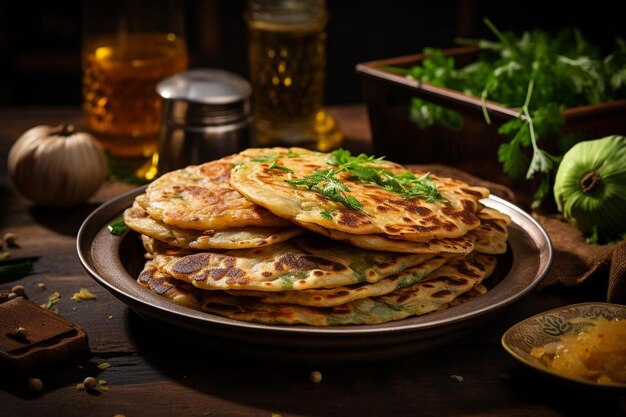 Photo tempting aloo paratha pattice the popular street food aloo paratha or alu paratha picture