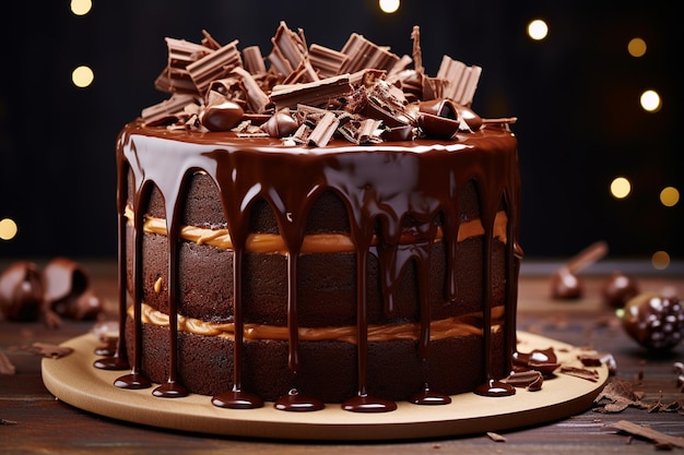 Tempting Chocolate Cake with Chocolate Drizzle and Chocolate Bow