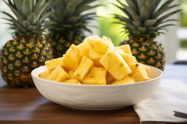 Tempting Delight A Bowl of Freshly Sliced Pineapple Steals the Spotlight on the Table