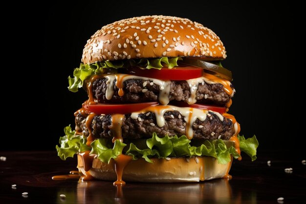 Tempting Hamburger on Sesame Bun Hamburger fast food picture photography